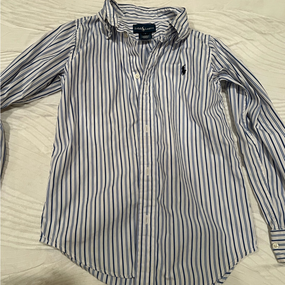 Ralph Lauren Navy and White Striped Shirt boys 7